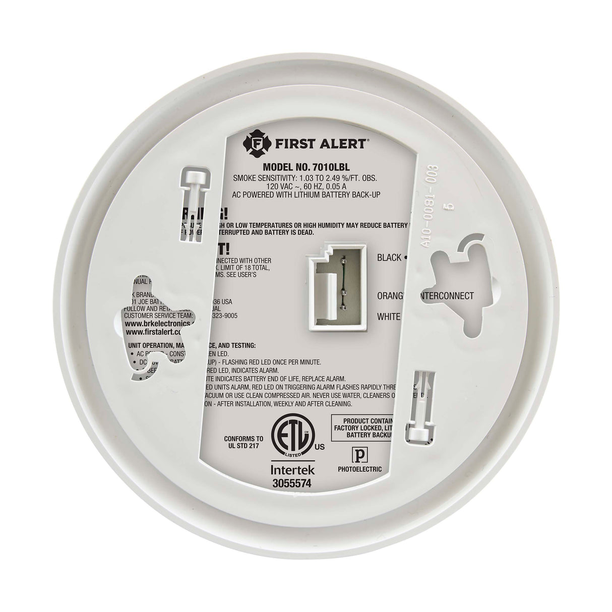 Back - Hardwired Photoelectric Smoke Alarm with 10-Year Lithium Battery Backup