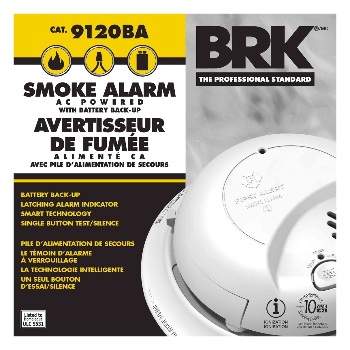 9120BA -Carton - Hardwired Ionization Smoke Alarm with Battery Backup