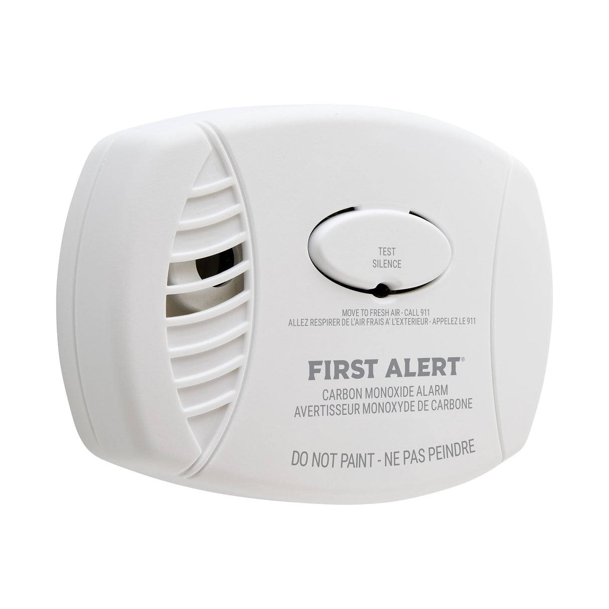 Facing right white CO7P01A plug-in CO alarm with display