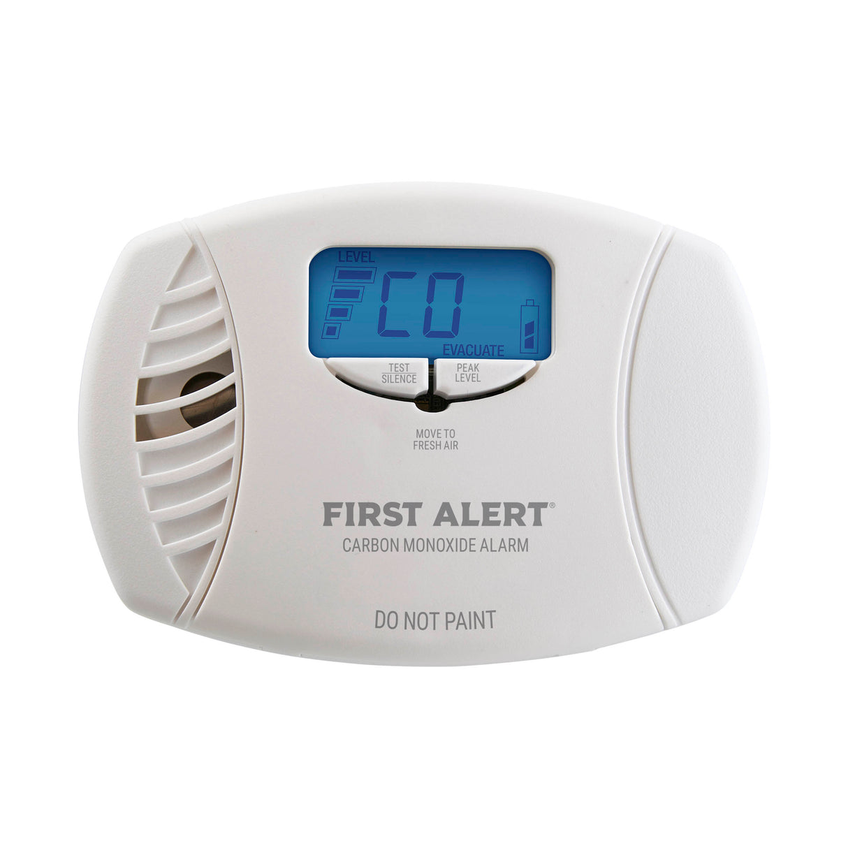 Front Facing CO7P01D Plug-In CO Alarm with display in fahrenheit