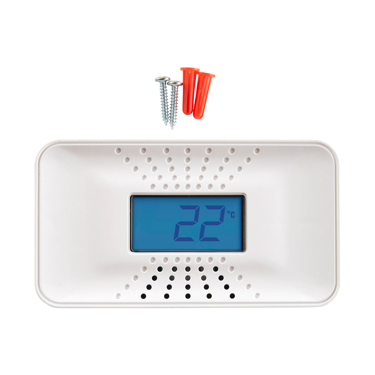 Front facing CO9B10DA Battery CO Alarm - celsius with accessories