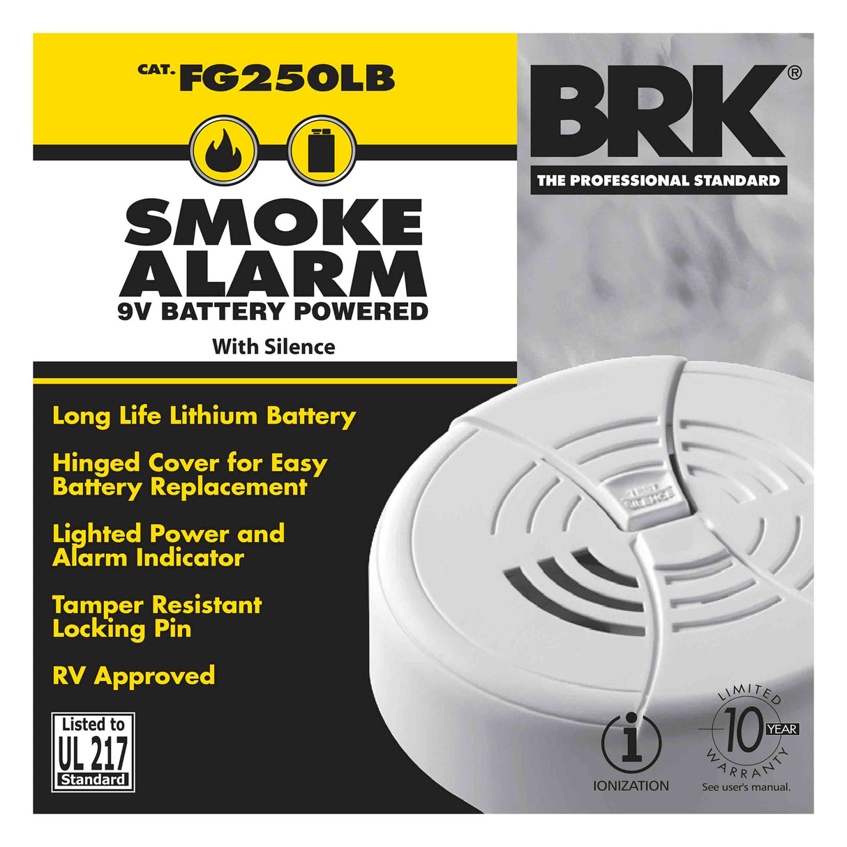 FrontAcc - Basic Battery Powered Ionization Smoke Alarm - RV Approved