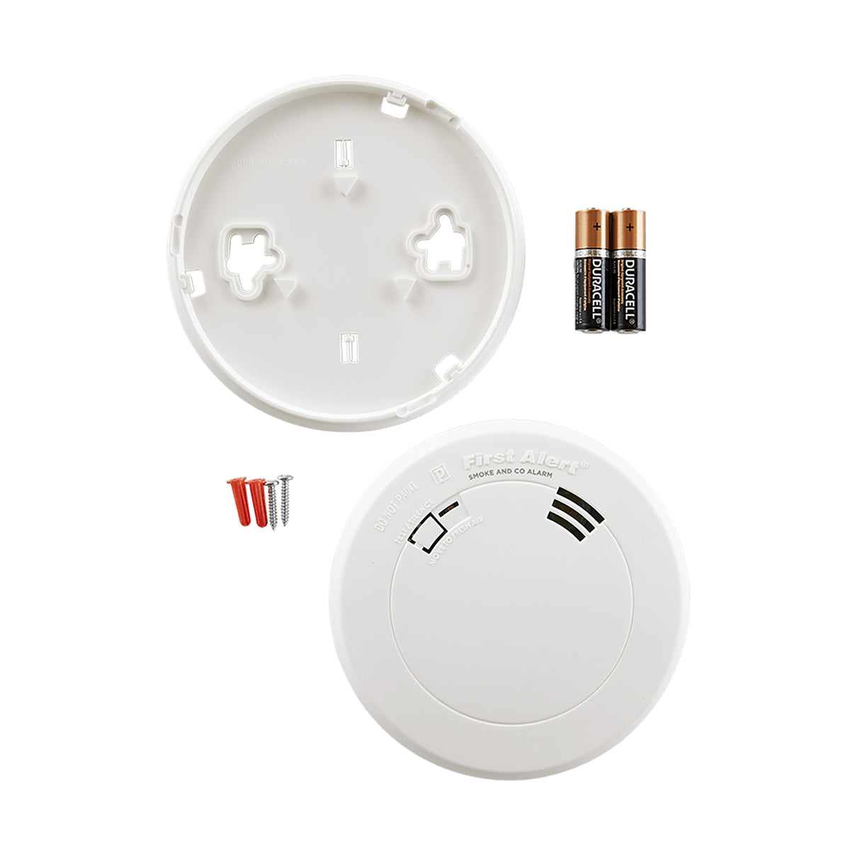 Smoke and Carbon Monoxide Alarm with mounting plate, battery, anchors and screws