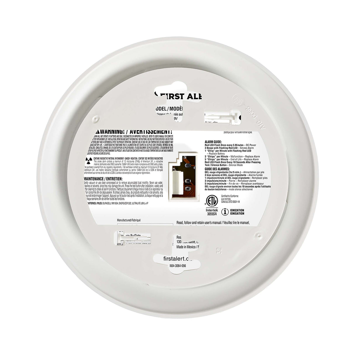 SA303A Ionization Smoke Alarm Back
