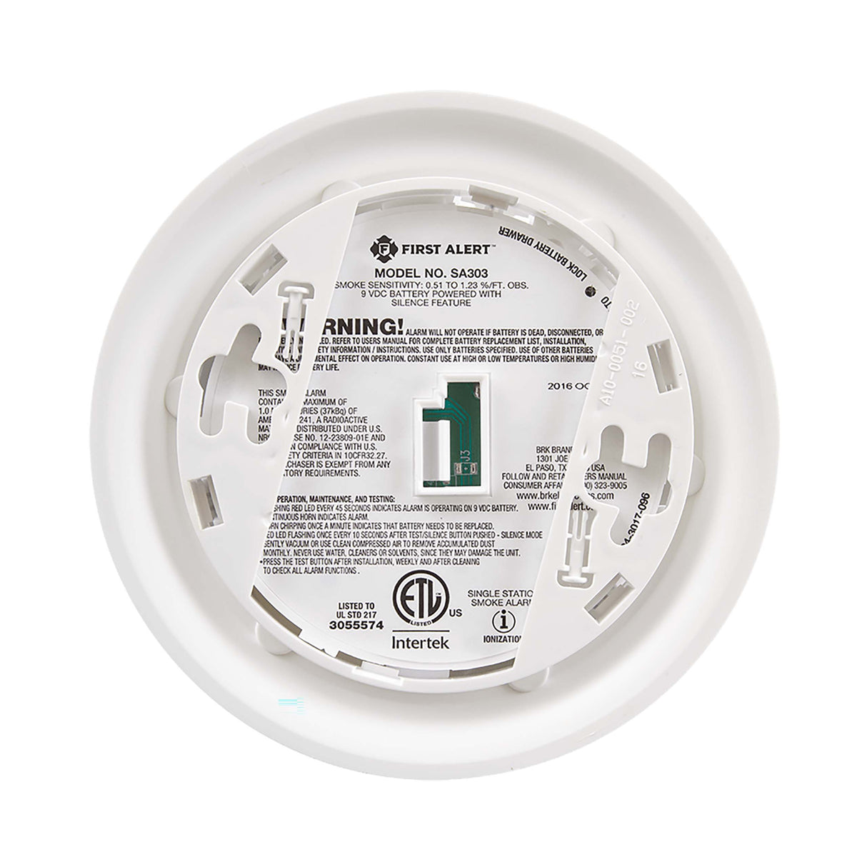 Smoke Alarm back view with mounting plate attached