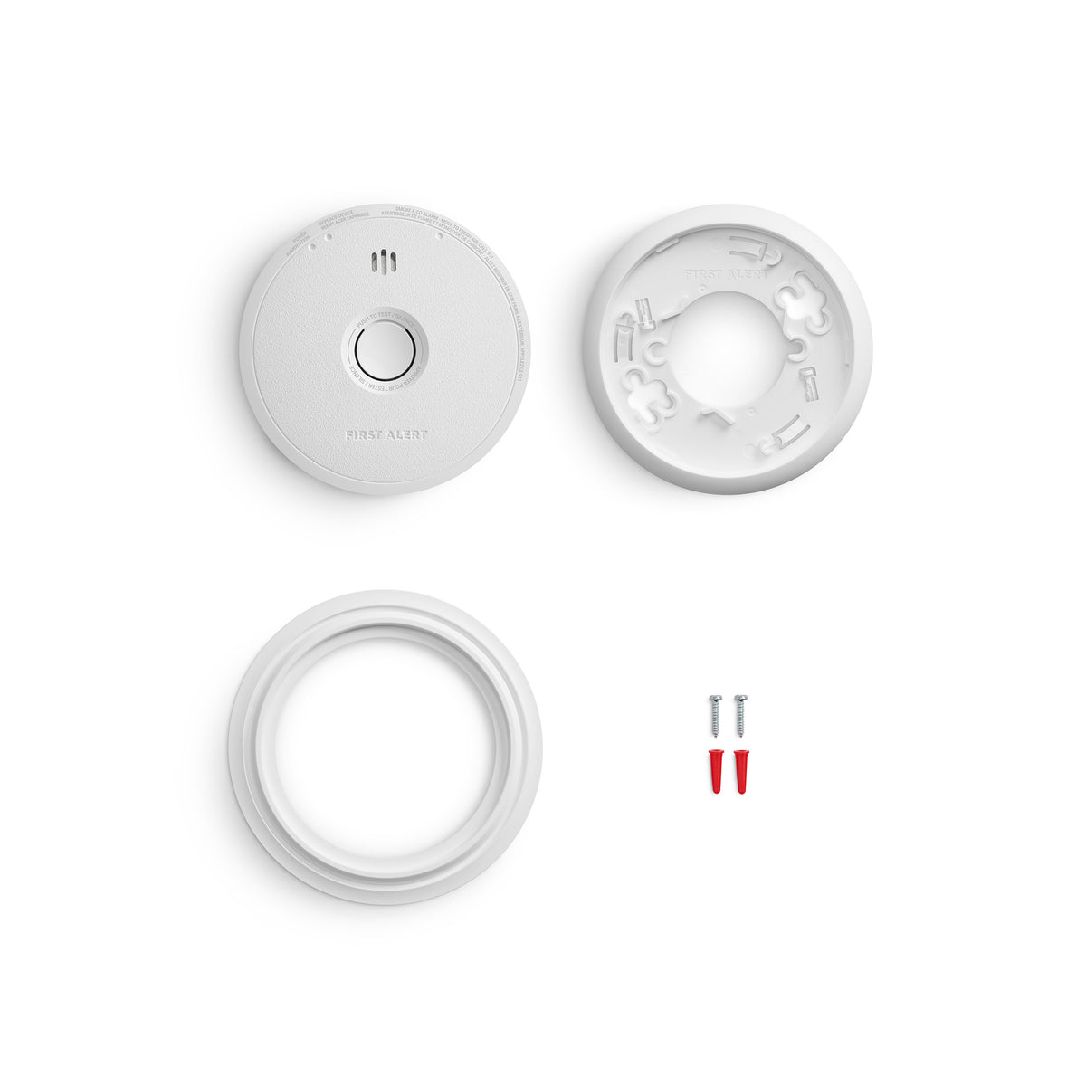 Front view of SC610A 10-year Sealed Battery Smoke and CO Alarm, with accessories - CA