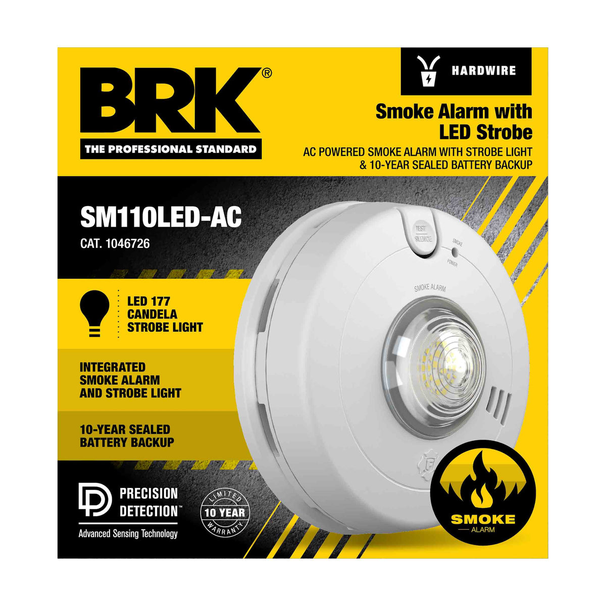 Hardwire Smoke Alarm with LED Strobe and 10-Year Battery Backup