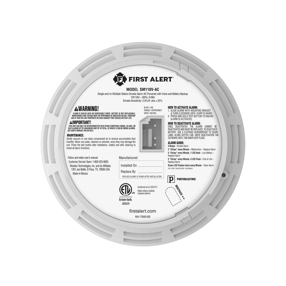 SM110V-AC Smoke Alarm back view