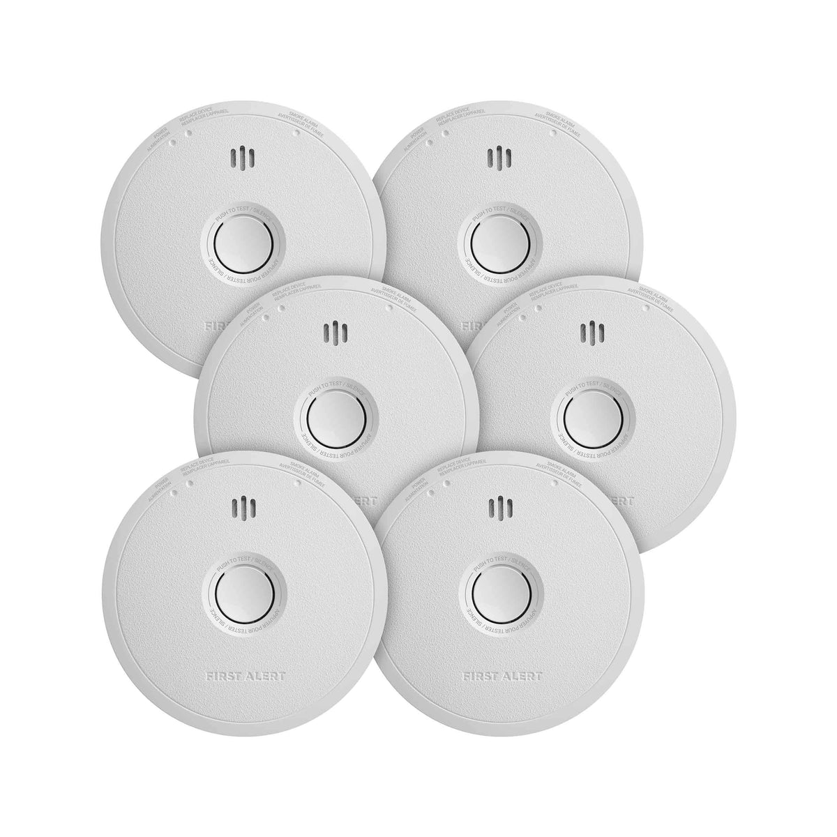 Front view of SM610 10-year Sealed Battery Smoke Alarm 6 pack - CA