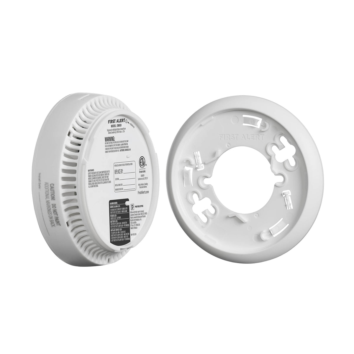 Side view SM610 10-year Sealed Battery Smoke Alarm - with mounting plate - US