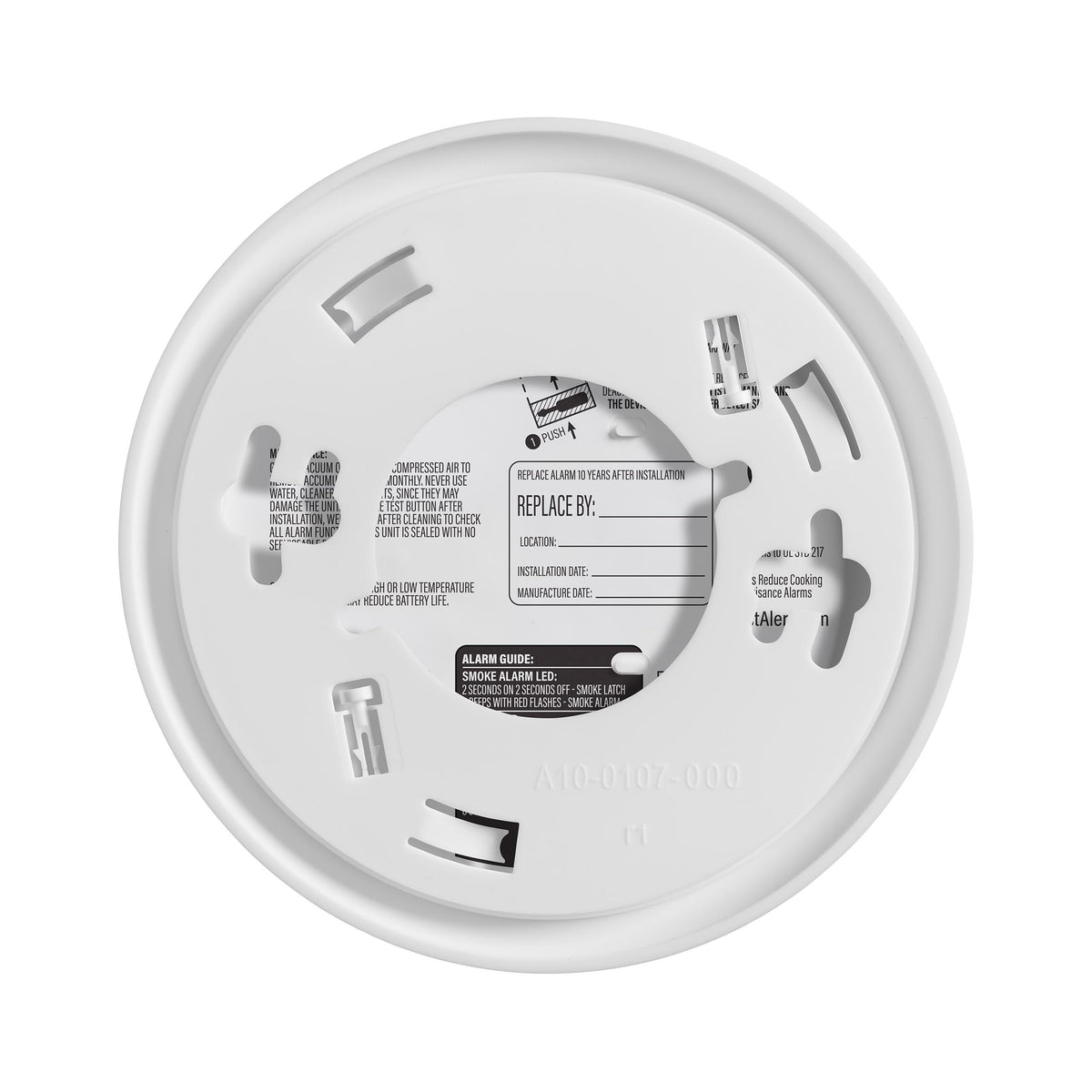 Back view SM610 10-year Sealed Battery Smoke Alarm - with mounting plate - US