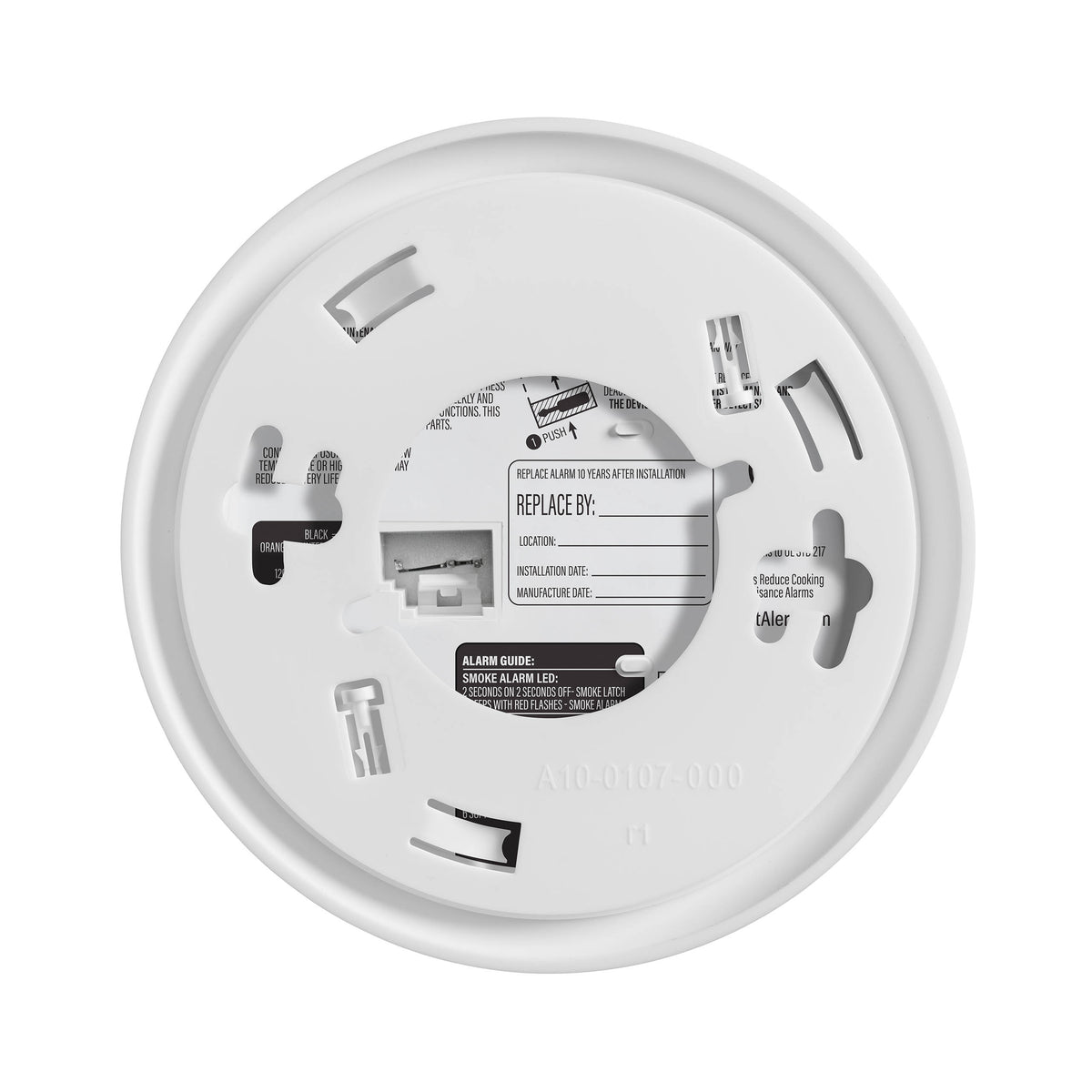 Back view of SM6W10 Hardwired Smoke Alarm with 10-year Battery Backup with mounting plate - US