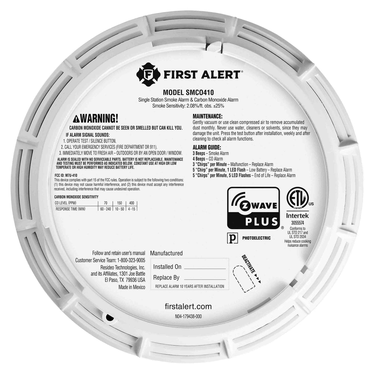 Z-WAVE Plus Smart Smoke and CO Alarm works with Ring - Back View