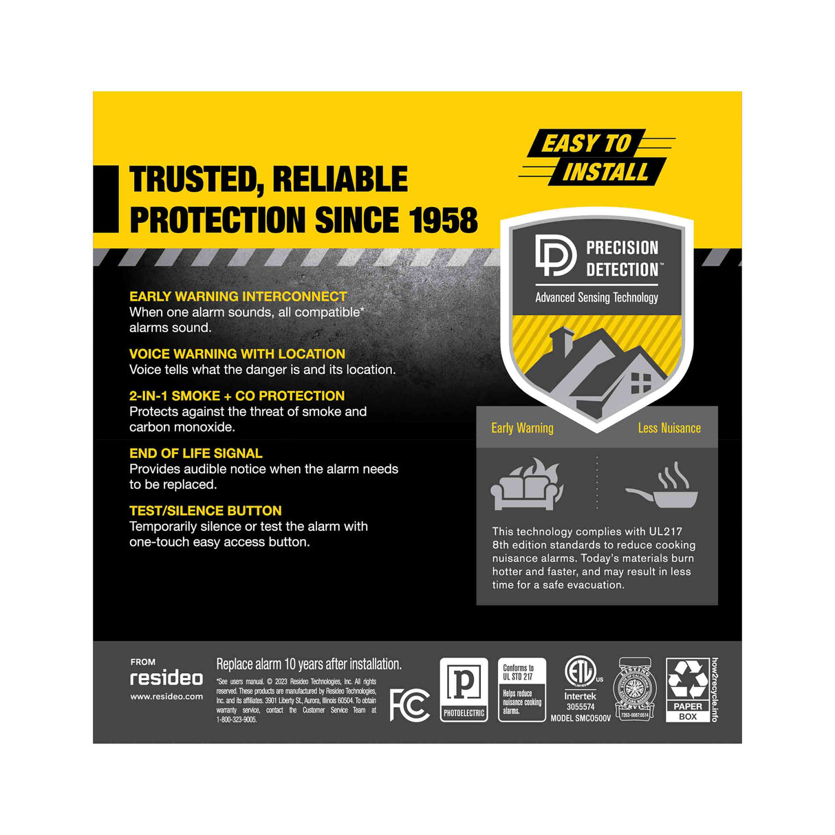 Smoke and CO Alarm back of package