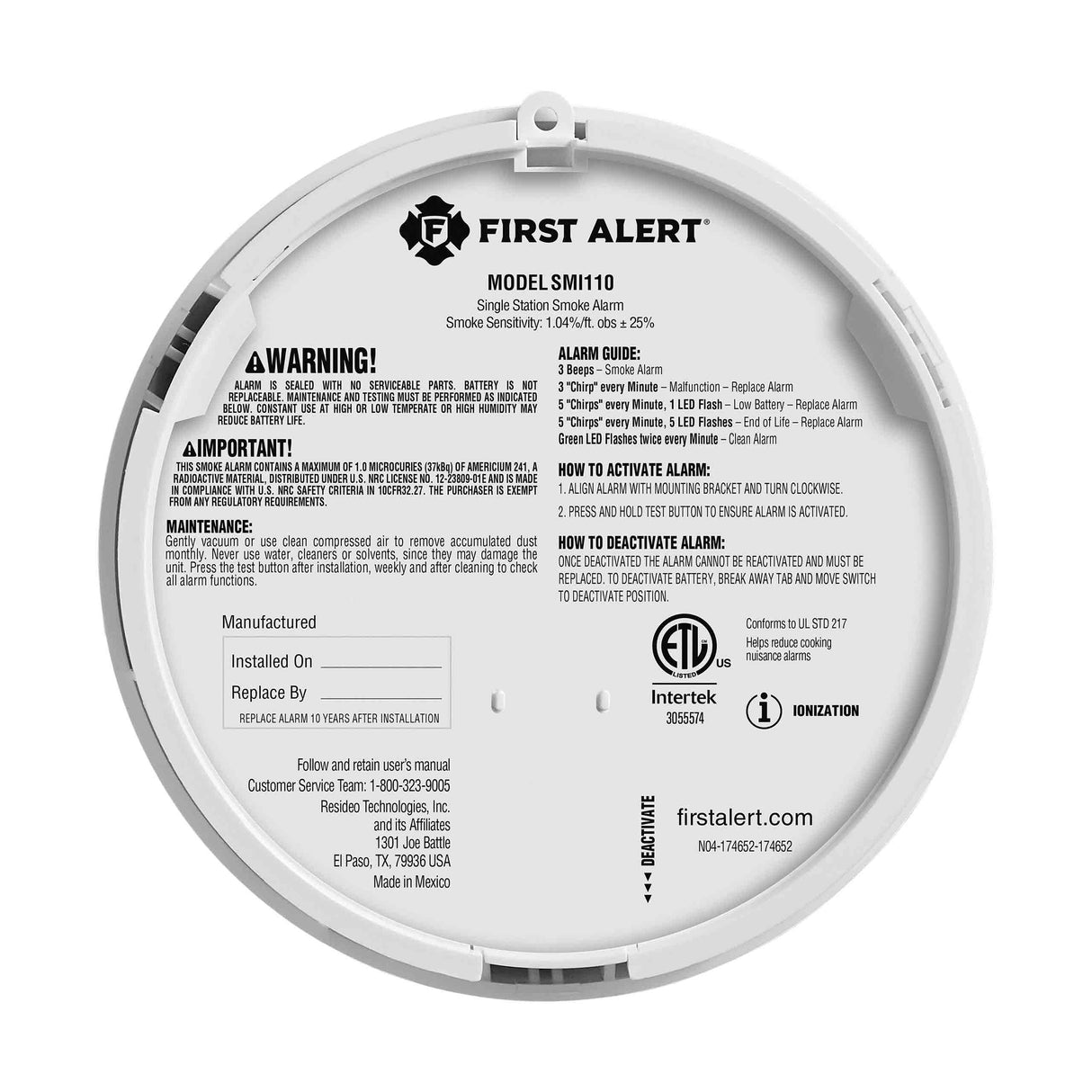 Smoke Alarm back view