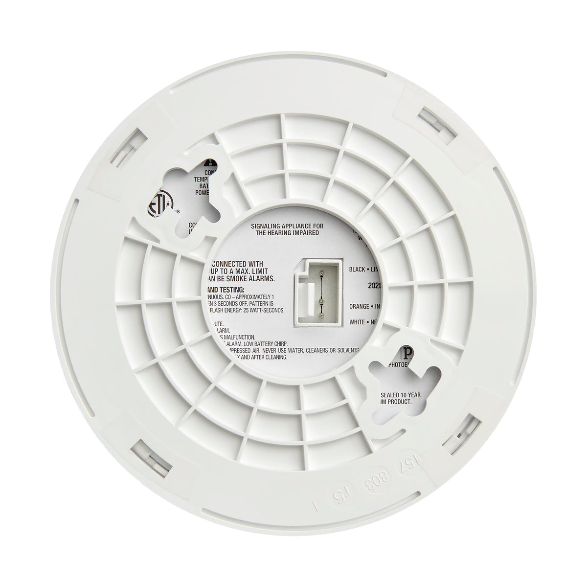 Back - Hardwired Hearing Impaired Smoke Alarm with LED Strobe Light - Photoelectric