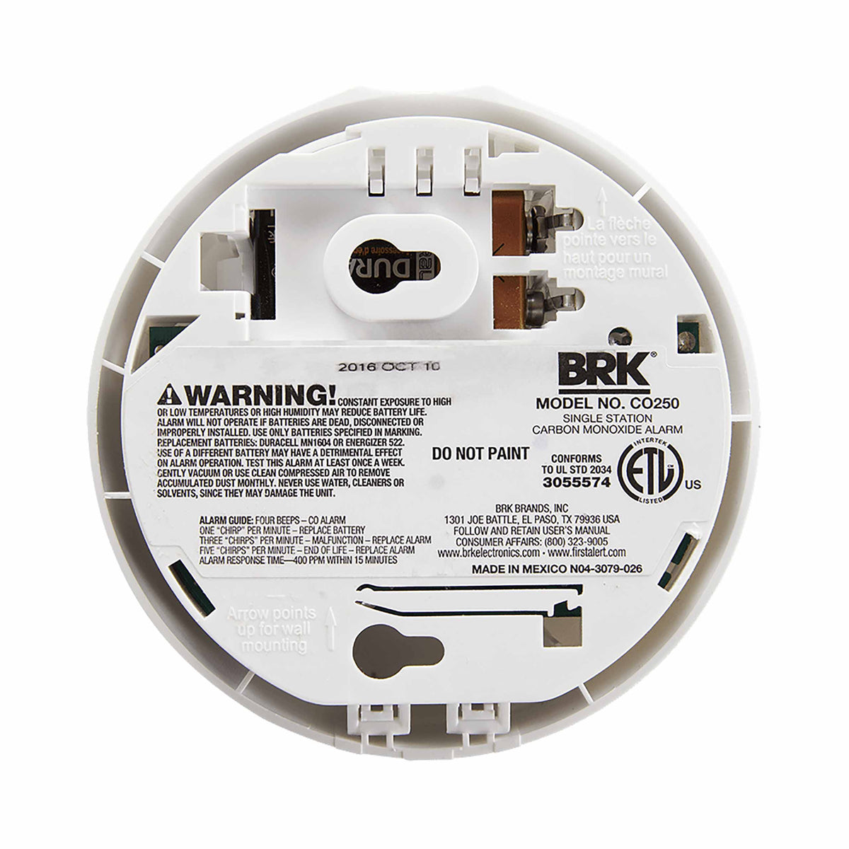 Carbon Monoxide Alarm back view