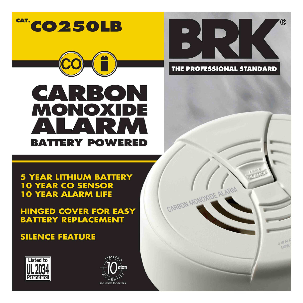CO250LB  Carton - Lithium Battery-Operated Carbon Monoxide Alarm