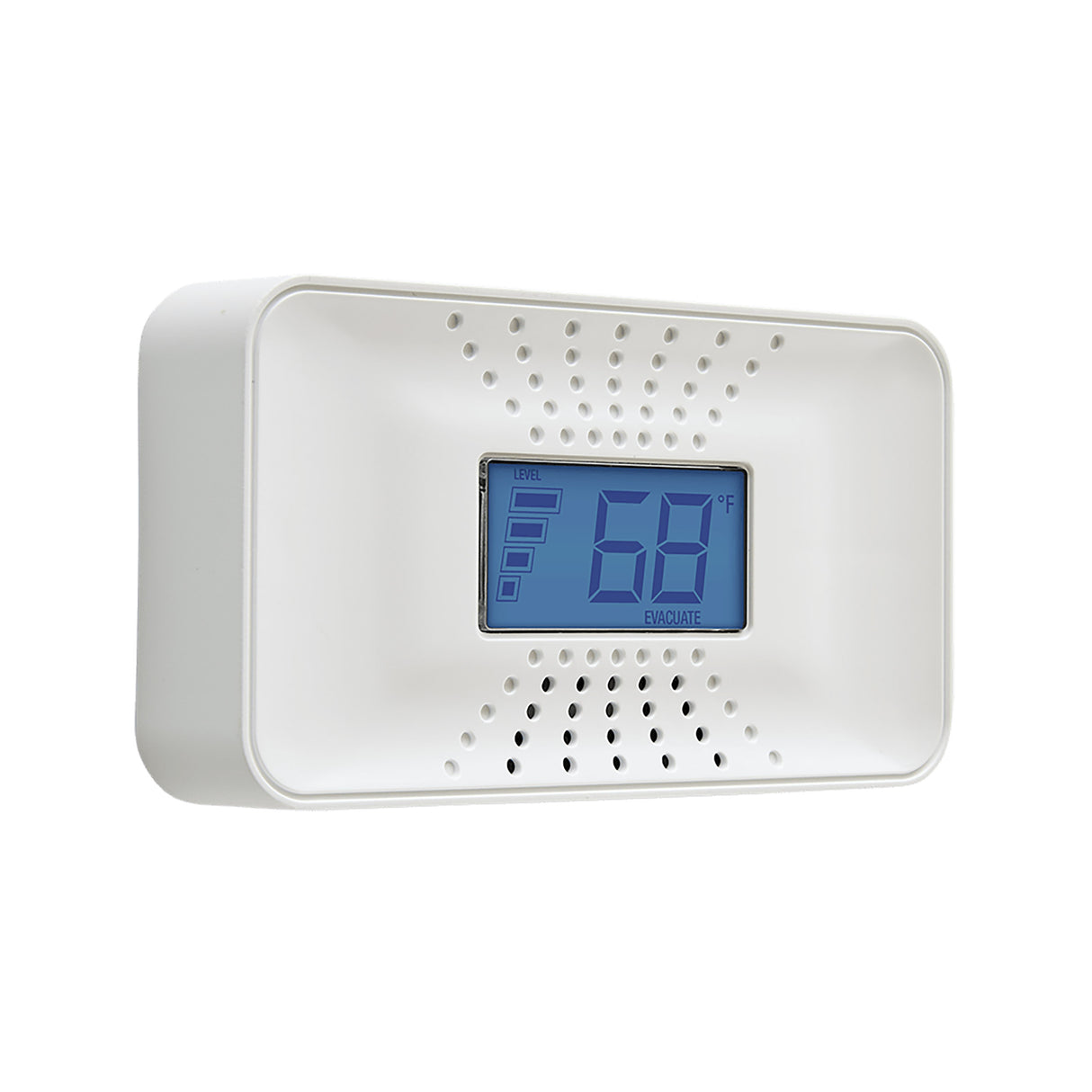 CO710A 10-Year Battery Carbon Monoxide Alarm with Digital Temperature Display - At an Angle