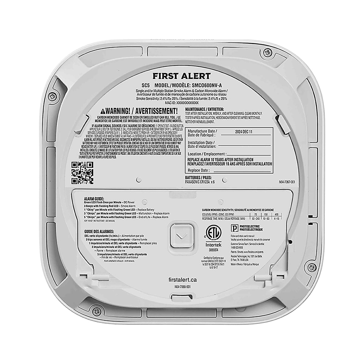 Battery Smart Smoke & Carbon Monoxide Alarm back