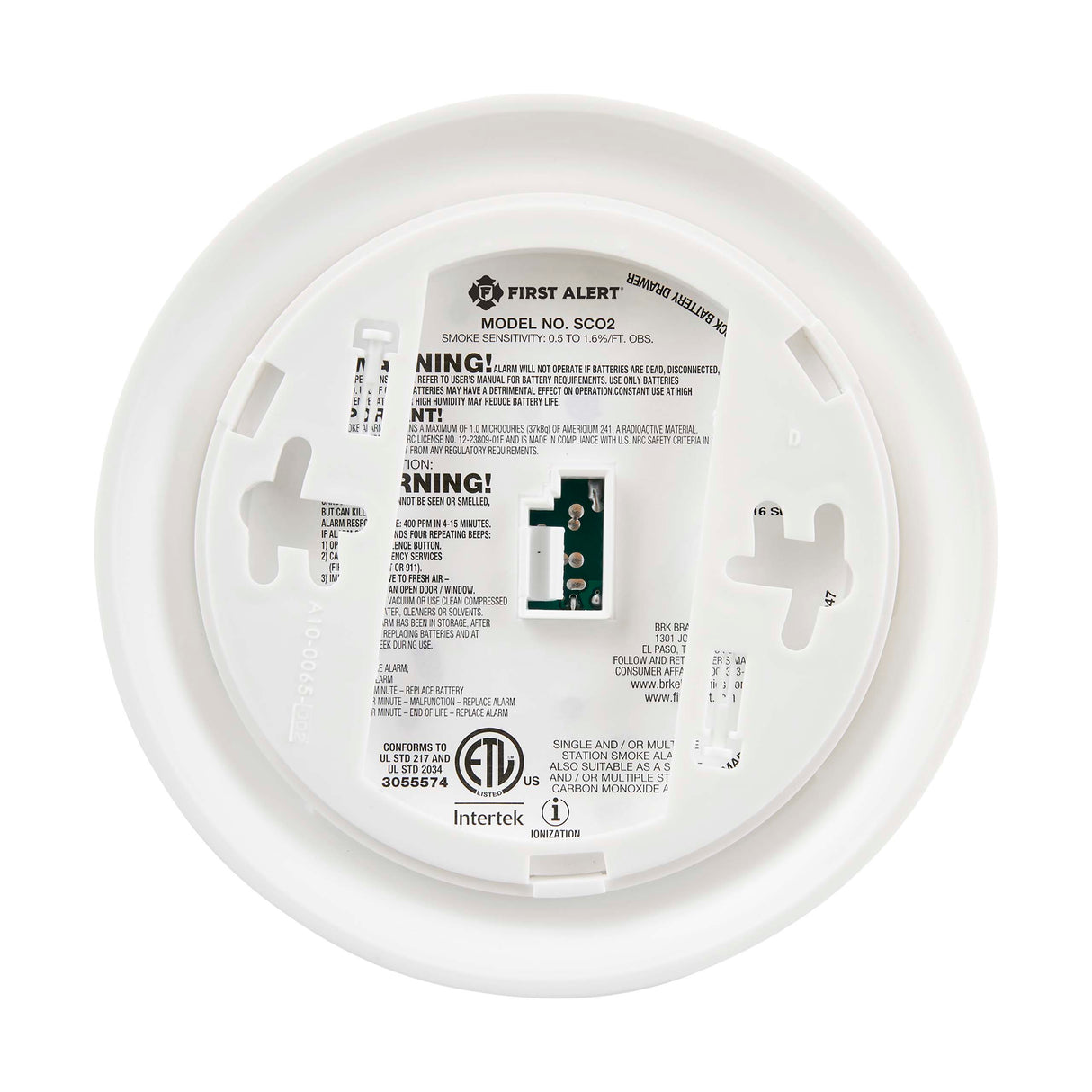 Back - Ionization Combination Smoke and Carbon Monoxide Alarm - Battery Powered
