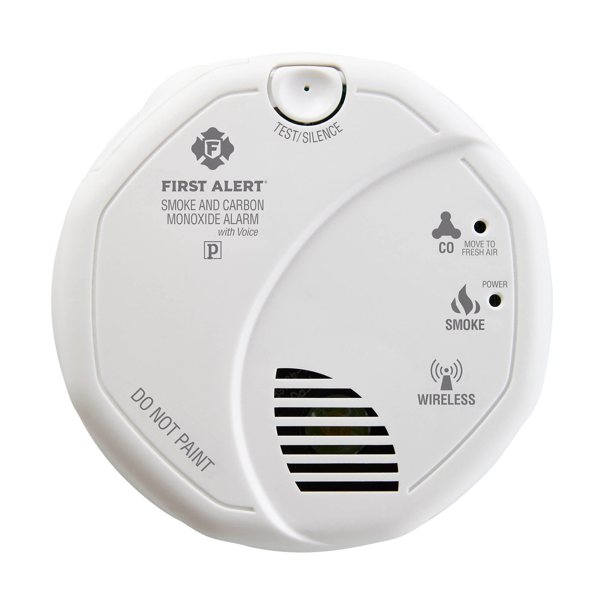 Front - Wireless Interconnected Photoelectric Smoke and CO Combo Alarm with Voice and Location