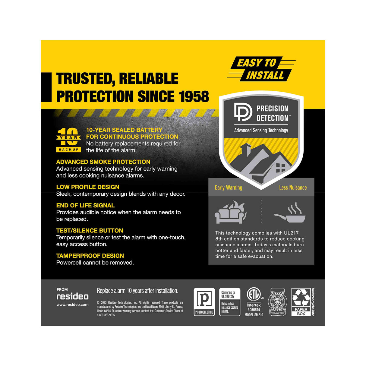 Smoke Alarm back view of package