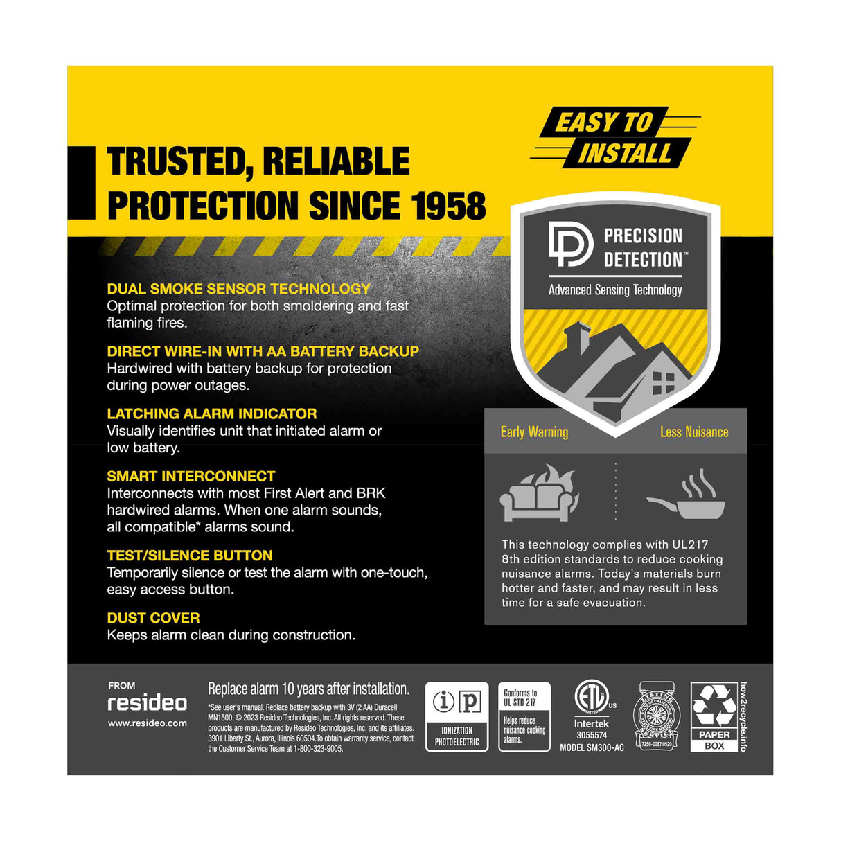 Interconnect Hardwire Dual Sensor Smoke Alarm with Battery Backup