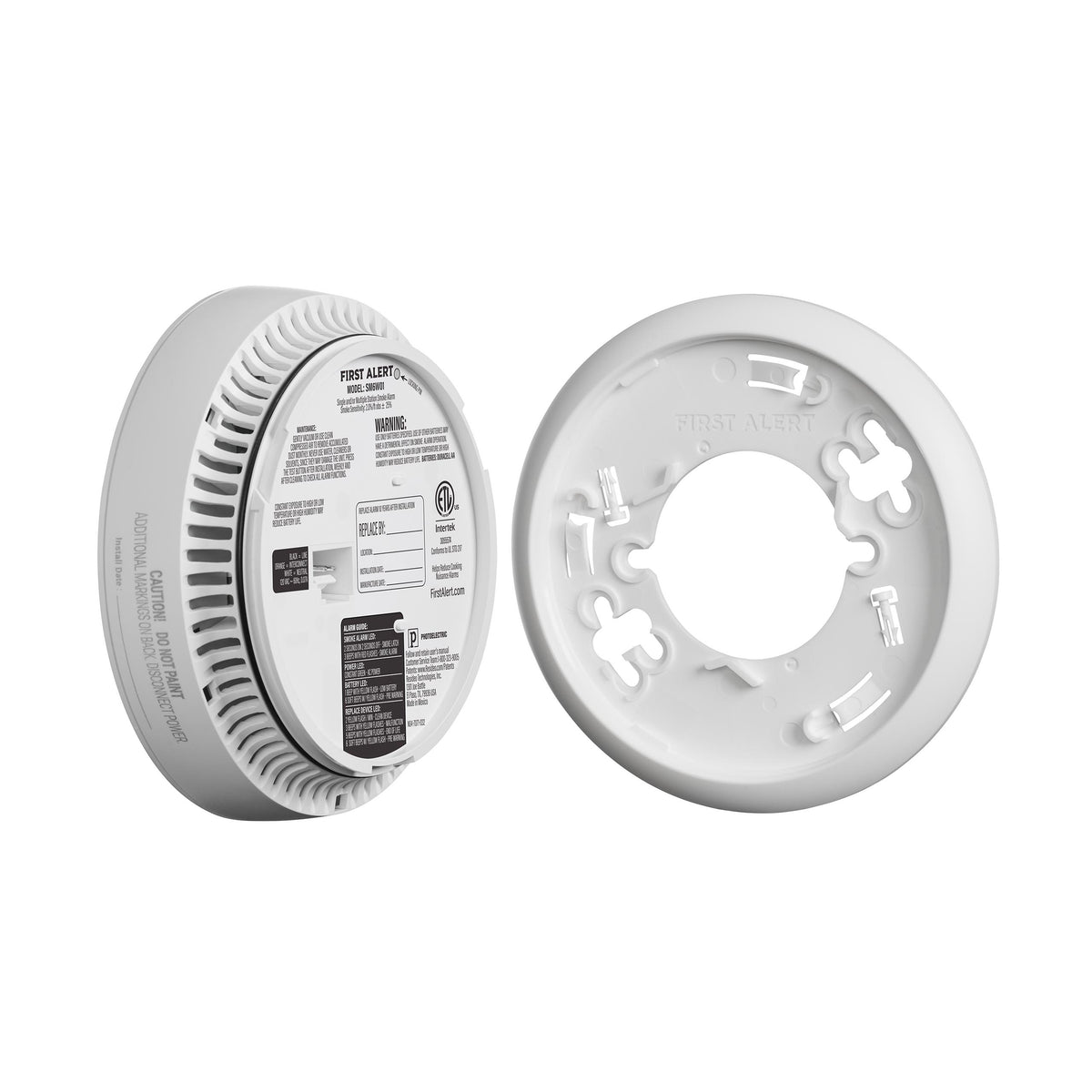 Side view of SM6W01 Hardwire Smoke Alarm with Battery Backup - with mounting plate -US