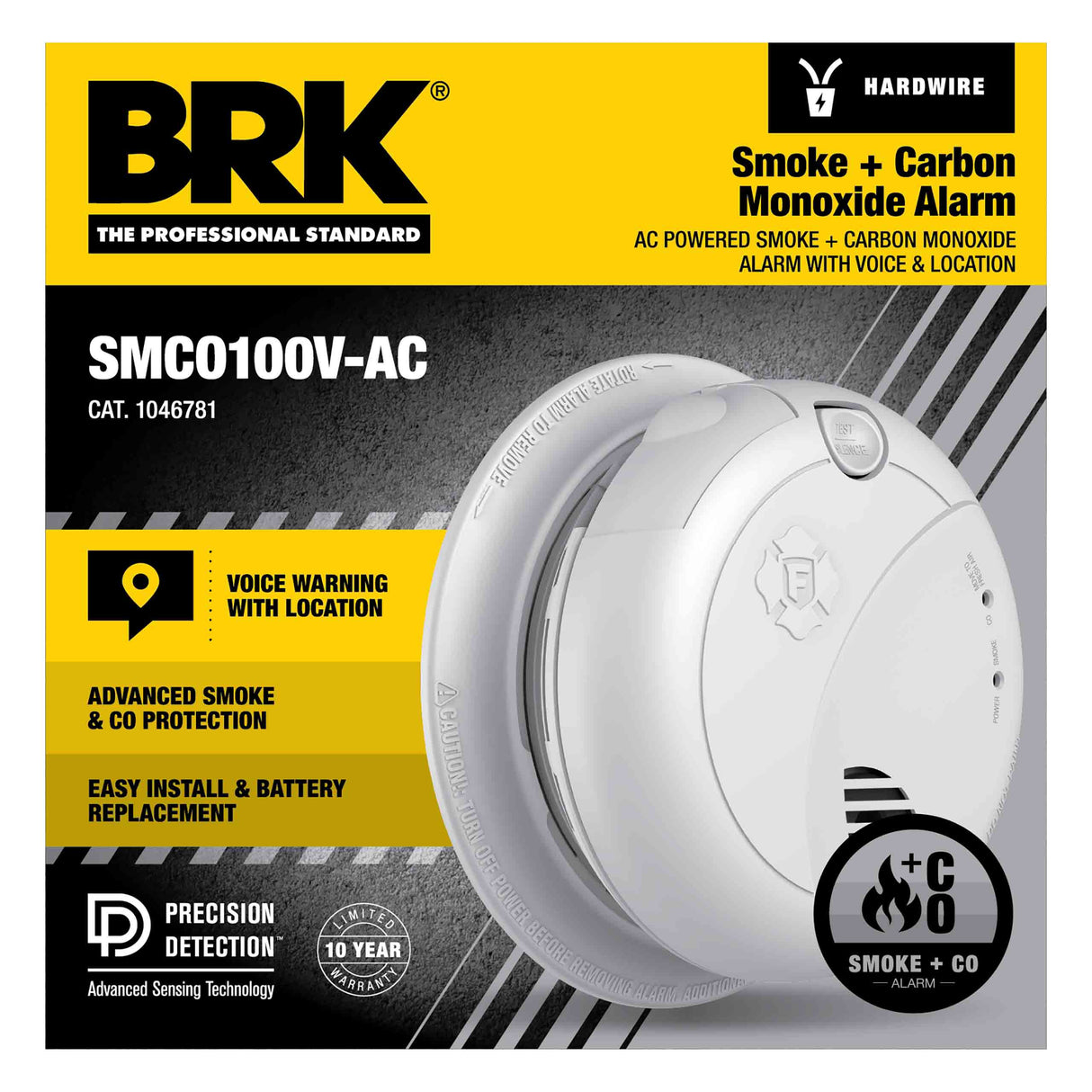 Interconnect Hardwire Smoke & CO Alarm w/Battery Backup & Voice