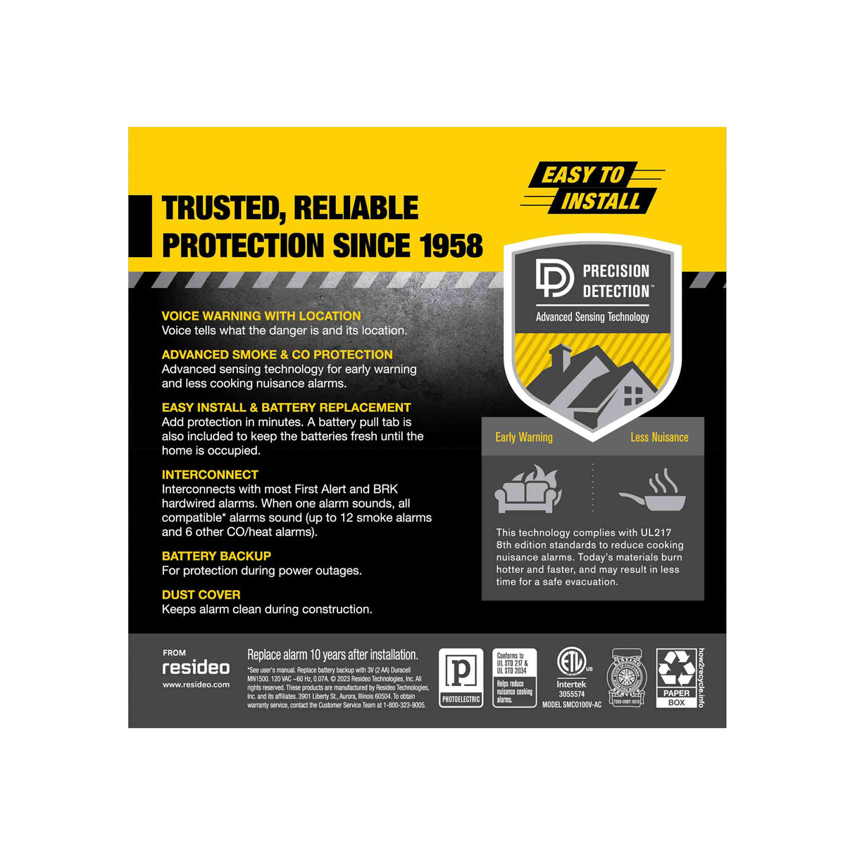 Interconnect Hardwire Smoke & CO Alarm w/Battery Backup & Voice