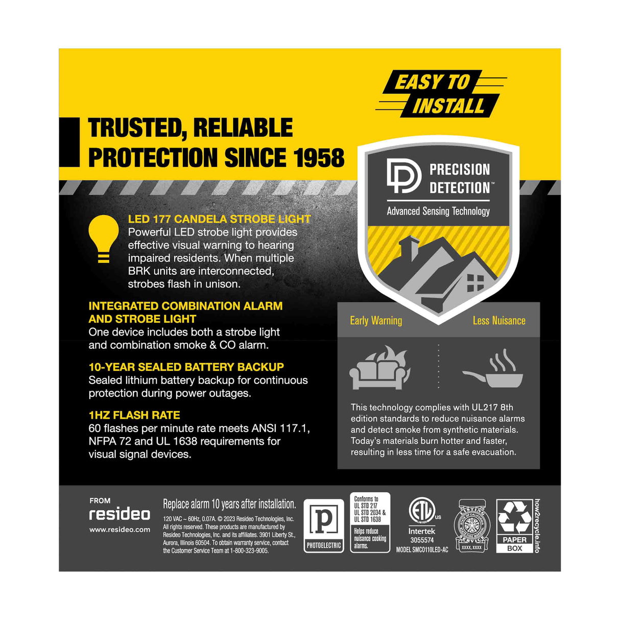 Hardwire Combination Smoke and Carbon Monoxide Alarm with LED Strobe and 10-Year Battery Backup