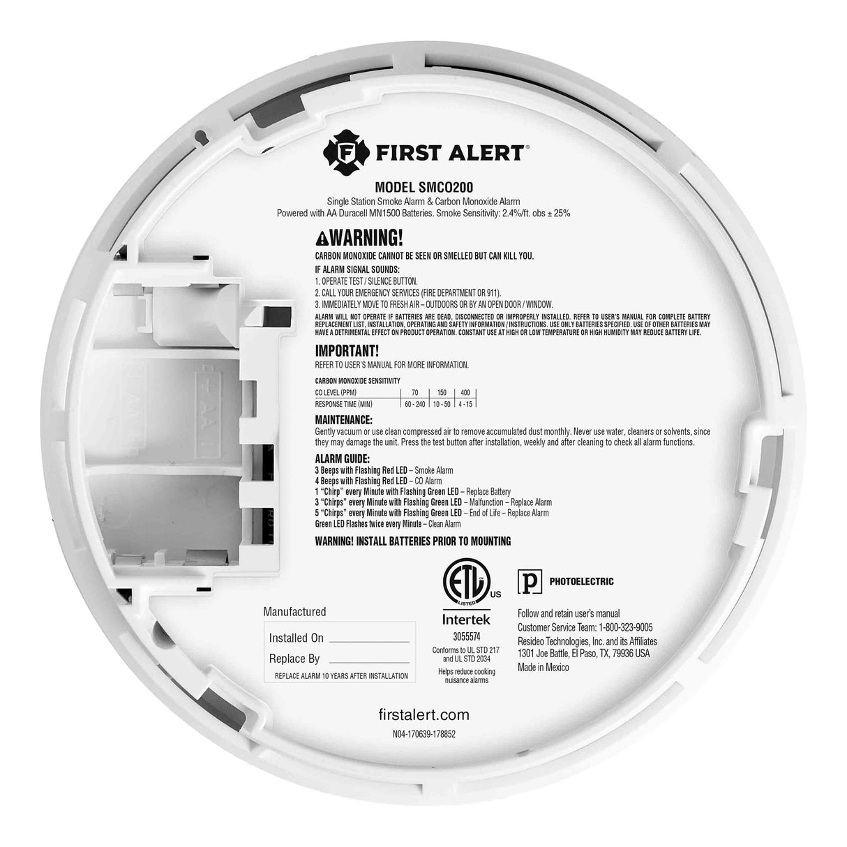 Smoke and CO Alarm back view
