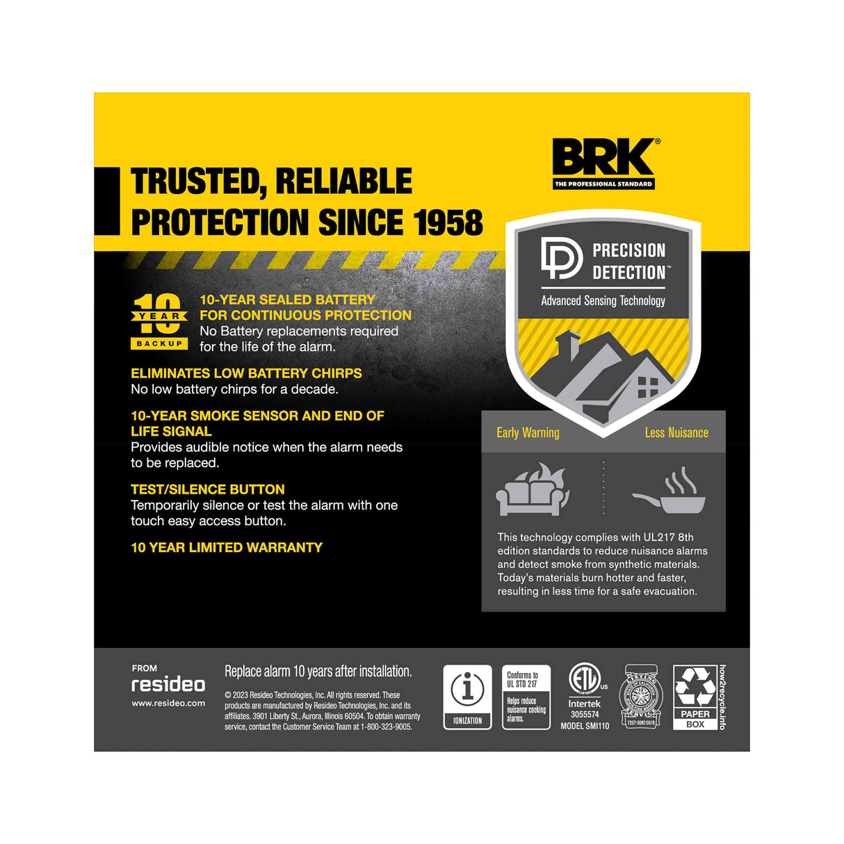 Smoke Alarm back view of package