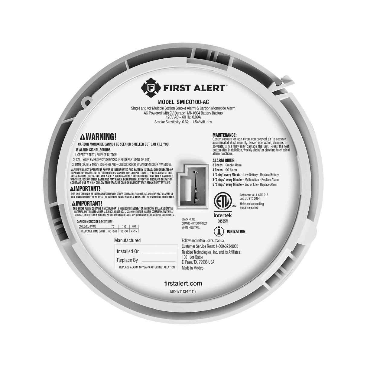 Interconnect Hardwire 2-in-1 Smoke and CO Alarm with Battery Backup