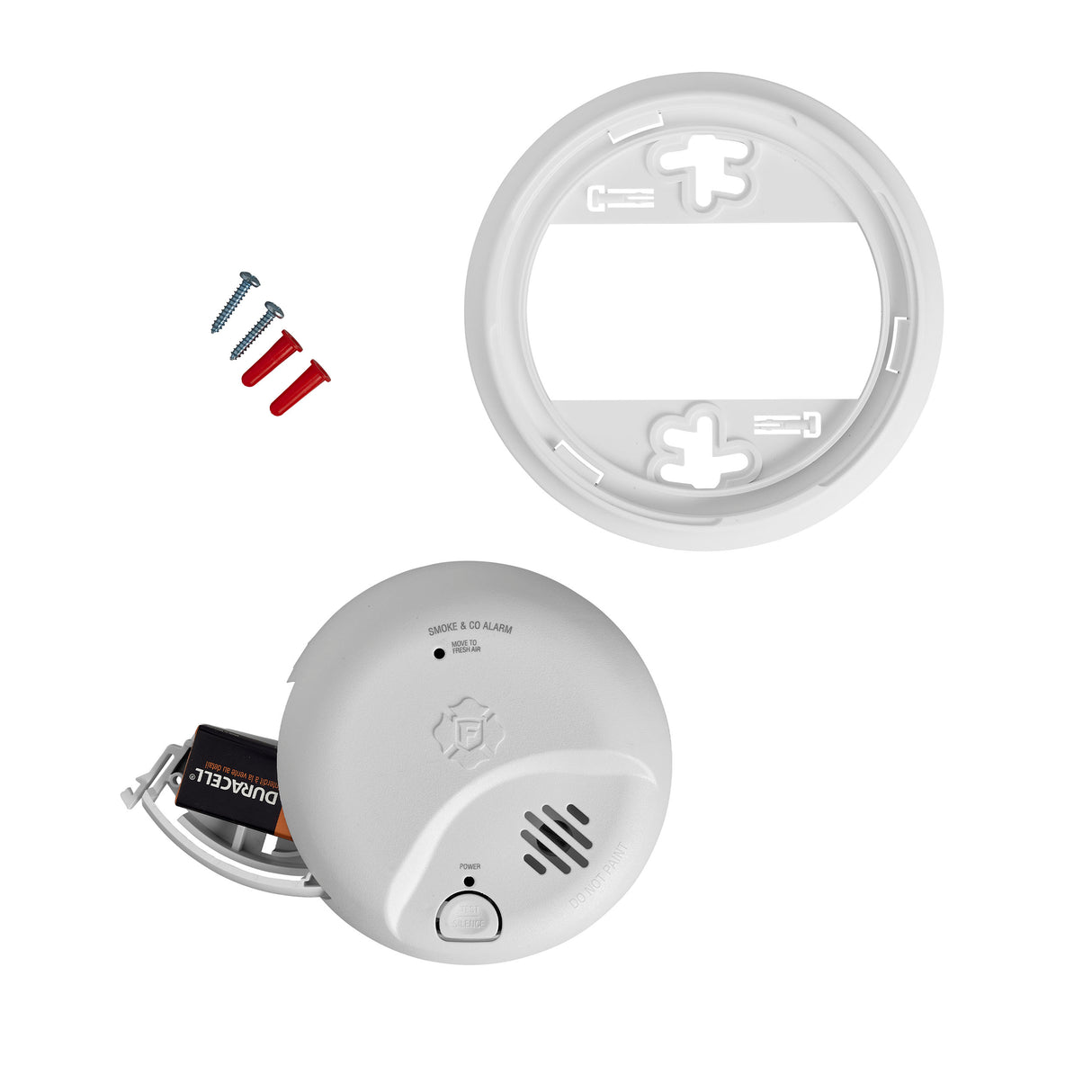 Smoke and Carbon Monoxide Alarm with mounting plate, screws and anchors